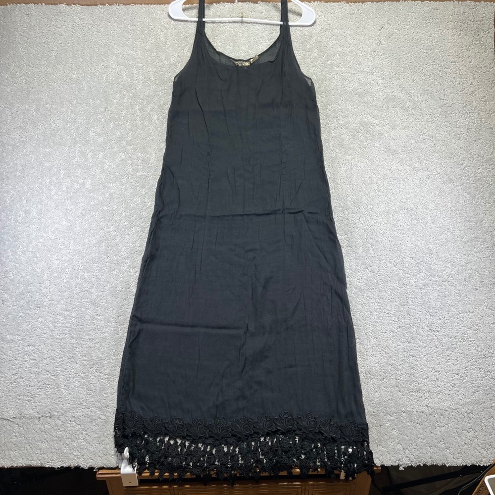 VINTAGE New Options by Kate Geddes Maxi Dress Black Rayon Lace Hem Goth Boho